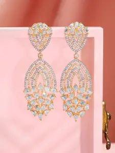 Rubans 18K Gold-Plated White Cubic Zirconia Studded Statement Dangle Earrings