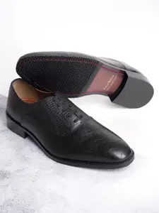 LOUIS STITCH Men Jet Black Egyptian Crust Leather Lace-Up Derby Shoes