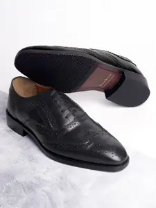 LOUIS STITCH Men Jet Black Egyptian Crust Leather Lace-Up Brogue Shoes