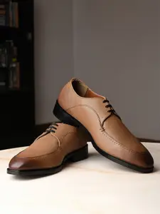 LOUIS STITCH Men Tan Egyptian Crust Leather Lace-Up Derby Shoes