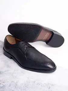 LOUIS STITCH Men Jet Black Egyptian Crust Leather Lace-Up Derby Shoes