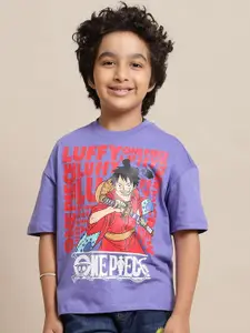 Kids Ville Boys One Piece Anime Printed Round Neck Cotton Oversized T-shirt