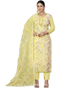 Maroosh Floral Printed Beads and Stones Organza Unstitched Dress Material