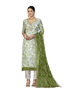 Maroosh Floral Printed Sequinned Organza Unstitched Dress Material