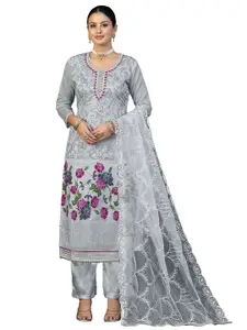 Maroosh Floral Printed Beads and Stones Unstitched Dress Material