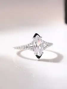 Ornate Jewels 925 Sterling Silver American Diamond Marquise Enameled Ring