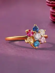 Ornate Jewels 925 Sterling Silver CZ Stone Studded Flower Rainbow Ring