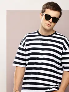 Kook N Keech Men Striped Drop-Shoulder Sleeves Pure Cotton T-shirt
