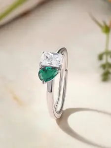 Ornate Jewels 925 Sterling Silver AD & Emerald Toi Et Moi Go Green Adjustable Ring
