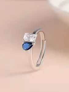 Ornate Jewels 925 Sterling Silver American Diamond Sapphire Toi Et Moi Adjustable Ring