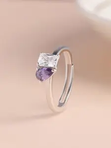 Ornate Jewels 925 Sterling Silver American Diamond & Amethyst Toi Et Moi Adjustable Ring