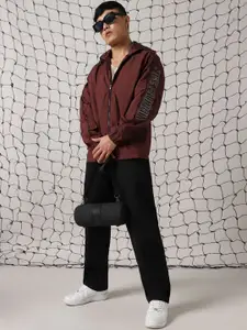 Hubberholme Men Hooded Typography Printed Relaxed Fit Windcheater Jacket