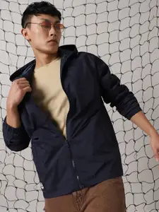 Hubberholme Men Hooded Typography Printed Relaxed Fit Windcheater Jacket