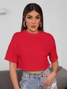 AAHWAN Women Oversized Pure Cotton Crop Boxy Top