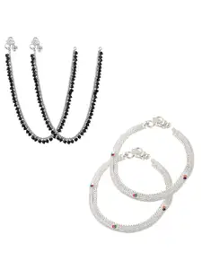Heer Collection Set Of 2 Silver-Plated Anklets