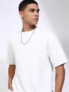 HIGHLANDER Men Self Design Round Neck Oversized T-shirt