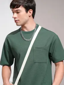 HIGHLANDER Men Self Design Round Neck Relaxed Fit T-shirt