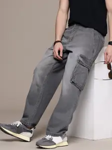 WROGN Men Loose Cargo Fit Light Fade Pure Cotton Jeans