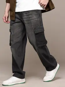 WROGN Men Loose Cargo Fit Heavy Fade Pure Cotton Jeans