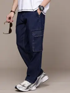 WROGN Men Loose Cargo Fit Light Fade Pure Cotton Jeans