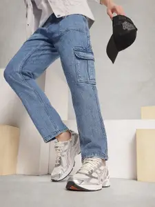 WROGN Men Relaxed Fit Heavy Fade Stretchable Cargo Jeans