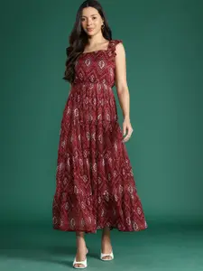 DressBerry Print Flutter Sleeves Georgette Fit & Flare Maxi Dress