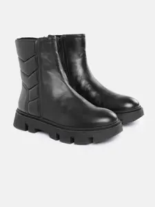 Geox Women D Vilde F Leather Textured Mid-Top Chunky Boots
