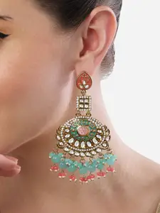 Zaveri Pearls Gold-Plated Kundan Stone Studded & Beaded Meenakari Drop Earrings