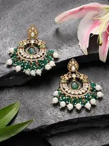 Zaveri Pearls Gold-Plated Kundan Stone Studded & Beaded Contemporary Chandbalis