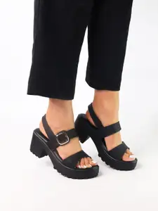 Monrow Women PU Platform Sandals with Buckles