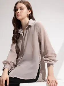 her by invictus Sheer Button Closure Detailing Casual Shirt