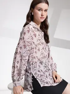 her by invictus Tropical Printed Semi Sheer Casual Shirt