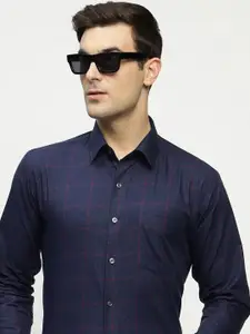 Hancock Men Classic Spread Collar Checked Cotton Slim Fit Formal Shirt