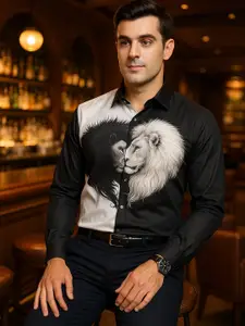 Hancock Men Graphic Giza Cotton Satin Wrinkle Ressistant Cotton Slim Fit Party Shirt