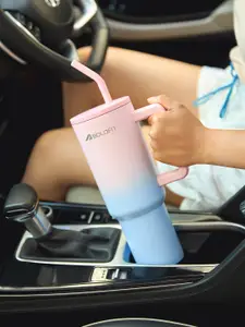 BOLDFIT Pink & Blue Stainless Steel Colourblocked Double Wall Vacuum Water Bottle 1.2L