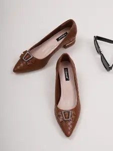 Sherrif Shoes Women Woven Design Pointed Toe Block Pumps