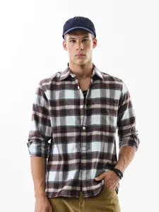 Snitch Men Smart Spread Collar Tartan Checked Cotton Casual Shirt