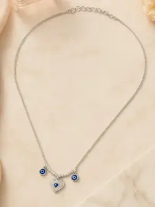 Nipura 925 Sterling Silver Rhodium-Plated Evil-Eye Beaded Heart String Necklace