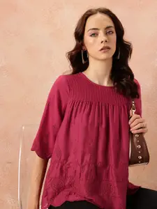 all about you Pin Tucks & Schiffli Embroidered A-Line Top