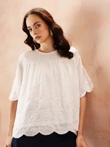 all about you Pin Tucks & Schiffli Embroidered A-Line Top