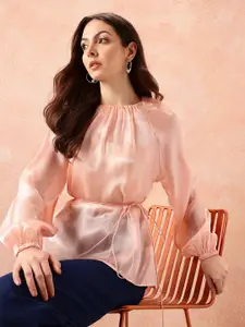 all about you Puff Sleeves Waist Tie-Up Top