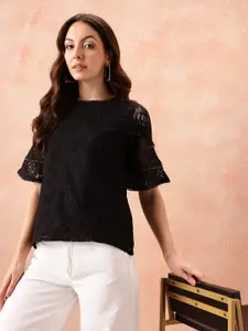 all about you Self Design Lace Up Bell Sleeve Top