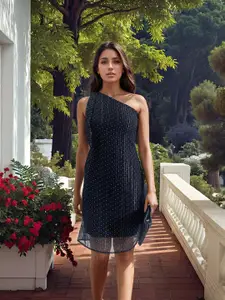 Stylecast X Hersheinbox Polka Dot Print One Shoulder A-Line Dress