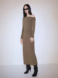 MANGO One Shoulder Ruched Sheath Midi Dress With Back Slit