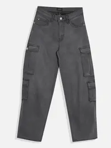 Allen Solly Junior Boys Mid-Rise Mildly Distressed Light Fade Cargo Jeans