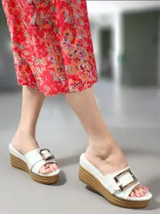 Carlton London Women Solid Wedge Sandals with Buckles