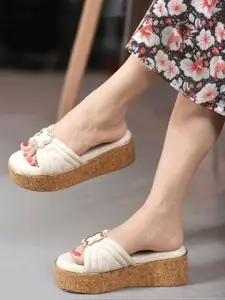 Carlton London Women Striped Party Platform Sandals with Buckles