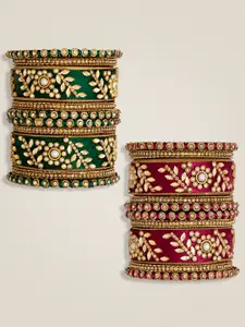 Peora Set of 20 Gold-Plated Kundan Stone-Studded Bangles
