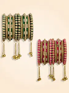 Peora Set Of 2 Gold-Plated Kundan Velvet Bangles