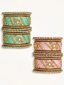 Peora Set Of 2 Gold-Plated Kundan -Studded Bangles